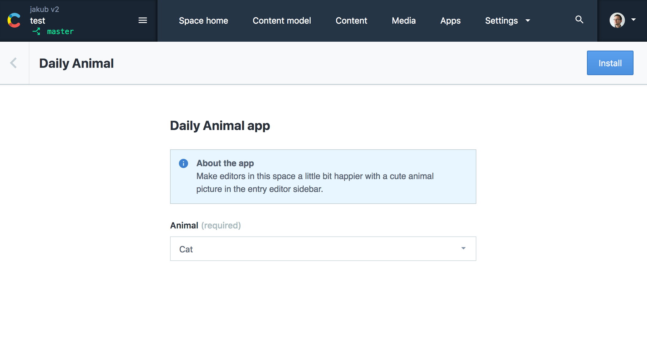 Daily Animal app: configuration